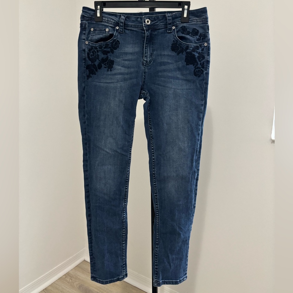 Grace in LA Skinny Jeans with Navy Floral embroidery